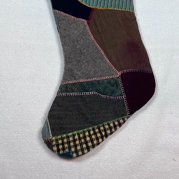 Vintage Crazy Quilt Patchwork Stocking Lace‎ Trim Top Christmas - Picture 6 of 11